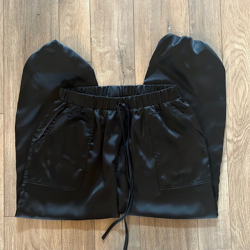 Black satin joggers